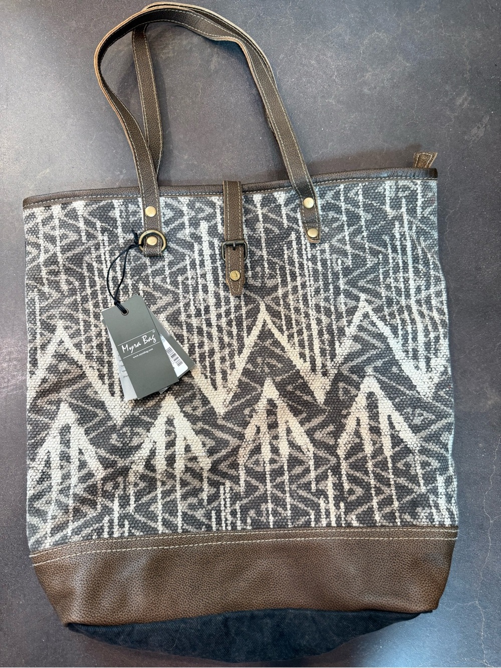 Myra Bag Gray & Brown Geometric Pattern Tote